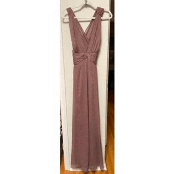 ASOS DESIGN Bridesmaid Mauve ruched bodice drape maxi dress with wrap waist - Picture 1 of 3
